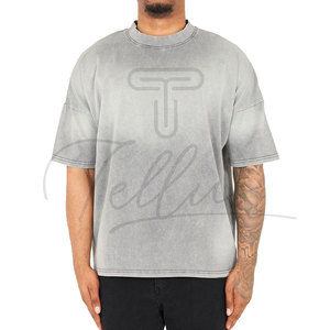 Camiseta de Alta Calidad para Hombre, Corte Regular, Estilo Vintage, Efecto Desgastado por el Sol, Cuello Redondo, Hombros Caídos, con Logotipo Personalizado, 100% Algodón, OEM - Product Image 2