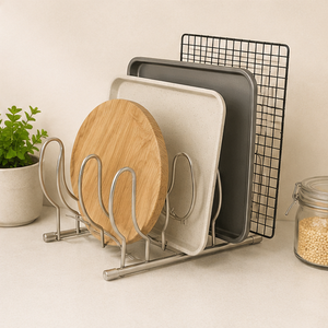 Trending Stainless Steel Kitchen <b>Pot</b> Lid Organizer Pan Rack for Cabinet Storage & Countertop Plate <b>Holder</b> & Bakeware Rack - Product Image 4