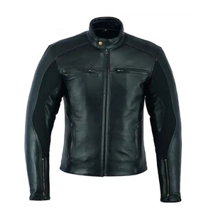 Chaqueta de Cuero Sintético PU Negra para Hombre, Estilo Urbano, Cuello Redondo, Cierre de Cremallera, Manga Regular, Color Sólido, Resistente al Viento, Forro de Lana, Secado Rápido - Product Image 3