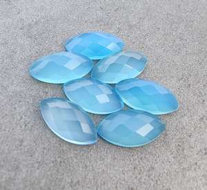 Calcedoine bleue taille marquise à coupe damier, pierre précieuse calibrée, pierre libre pour la fabrication de bijoux, bagues, pendentifs et fournitures d'artisanat - Product Image 5