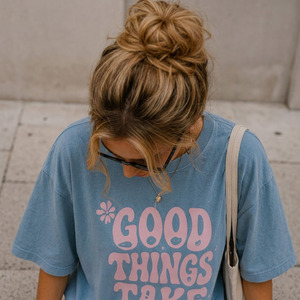 T-shirt ample à col rond et épaules tombantes pour femme, 100 % coton, imprimé, décontracté, respirant, extensible dans les 4 sens, streetwear, 180 g - Product Image 2
