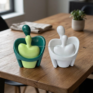 AG Elements Handmade <b>Ceramic</b> Couple Sculpture Set Green White Modern Romantic Decorative Tabletop <b>Ornament</b> - Product Image 1