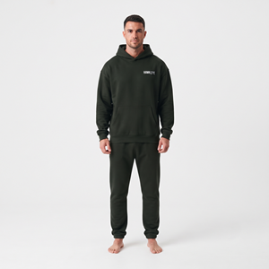 Ensemble de sport pour homme, couleur unie, sweat-shirt chaud d'automne et d'hiver, pull sport ample à capuche - Product Image 1