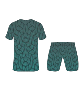 Custom sublimated <b>soccer</b> uniform set for men with dark teal and black interconnected pattern print jersey and matching shorts - Product Image 3