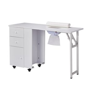 Table de manucure portable et pliable avec aspirateur électrique, roues verrouillables, coussin de poignet et tiroirs pour salons de beauté, en métal durable - Product Image 1