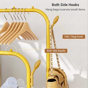 Modern Yellow Metal Clothing Rack with Wheels and Storage <b>Shelves</b> for Living Room Multifunctional <b>Standing</b> Type - Product Image 4