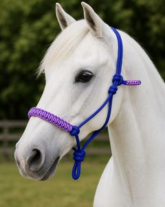 HM GLOBAL Halter de Cuerda Azul PP con Brida Trenzada Rosa para Equipo de Entrenamiento de Equitación Western - Product Image 3