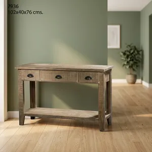 Console moderne en bois massif à 3 tiroirs avec étagère inférieure ouverte et finition naturelle écologique pour salon - Product Image 5