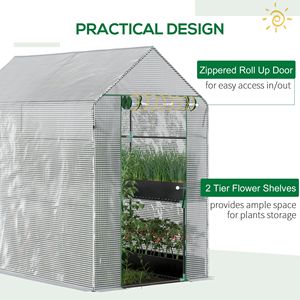 Serre de jardin portable blanche avec porte roulante et 4 étagères pour la culture de plantes et de fleurs, serre de jardin intérieure/spa de jardin - Product Image 4