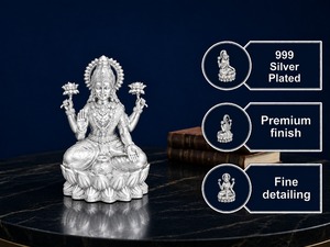 Ídolo de Laxmi Ji de Latón 100% Bañado en Plata 999, 6.5x5.5x10cm, 196g, Decoración Religiosa Moderna para el Hogar, Regalo para Puja de Diwali - Product Image 3