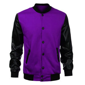 Nueva Chaqueta de Béisbol Estilo Letterman con Cuello Alto, Chaqueta Varsity de Lona de Secado Rápido con Mangas de Cuero - Product Image 1