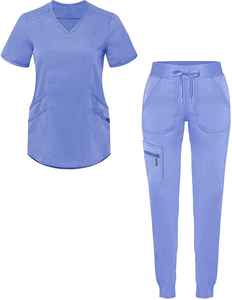 Wholesale Custom Medical Scrub <b>Sets</b> for Women V-Neck Short Sleeves Spandex/Polyester Knitted Fabric Needle Detection OEM Service - Product Image 3