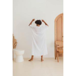 Elegant White Cotton Kaftan <b>Dress</b> For Women Loose Fit Beach Cover Up Casual Summer Maxi <b>Dress</b> - Product Image 6