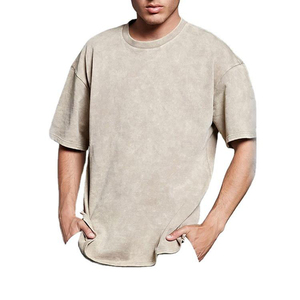 T-shirt décontracté gris pour homme, coupe oversize, manches courtes, col rond, couleur unie, 100 % coton tricoté, design vierge, effet délavé à l'acide, en promotion - Product Image 5