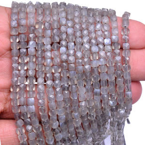 AAA+ Moonstone 3mm-4mm Faceted <b>Cube</b> Briolette Beads Natural Rare Gray Moonstone Semi Precious Gemstone 3D Box Beads For Jewelry - Product Image 2