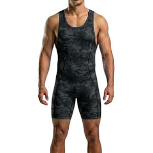 Combinaison de lutte professionnelle violet-noir, haute élasticité, imprimée, en spandex, tenue d'entraînement respirante pour hommes - Product Image 5