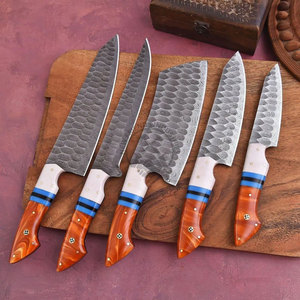 New Brand Handmade <b>Sharp</b> Chef <b>Knives</b> Full Tang Damascus Steel 5-Piece <b>Kitchen</b> <b>Knife</b> Set BBQ Outdoor Ambidextrous Turquoise G10 - Product Image 2