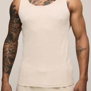 Wholesale Premium Quality Men's <b>White</b> Ribbed <b>Tank</b> <b>Top</b> O-Neck Solid Color Casual Knitted Sleeveless Shirt Breathable Cotton <b>Tops</b> - Product Image 1