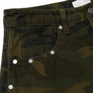 Pantalones Cortos de Mezclilla Camuflados Bordados para Hombre, Cintura Baja, Decoración con Remaches y Cristales, Pantalones Cargo Casuales de Verano, 100% Algodón Tejido - Product Image 4