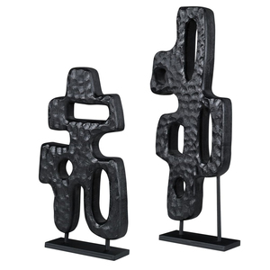 New Design Modern Abstract Black Sculpture on Stand Textured Contemporary Decorative Tabletop Art Accent - Product Image 5