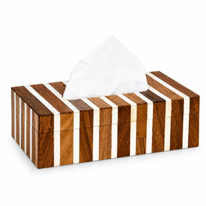 Caja de pañuelos rectangular multifuncional de madera ecológica hecha a mano con incrustaciones de hueso y diseño a rayas, estuche decorativo para servilletas - Product Image 1