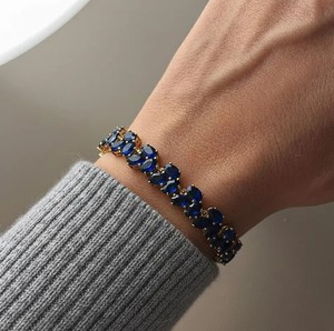 Pulsera con Dije de Zafiro Azul Cultivado en Laboratorio, Corte Ovalado, Plata de Ley 925, Joyería de Piedras Preciosas Hecha a Mano, Elegante y de Lujo, para Fiestas y Eventos - Product Image 4