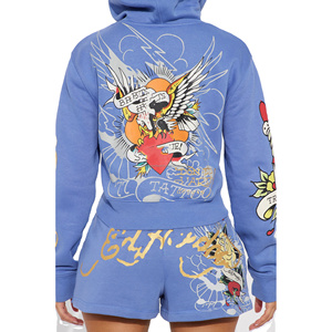 100% coton Vintage solide brodé Super doux ajusté femmes culture tenue décontracté à capuche genou jupe deux pièces ensemble Logo personnalisé - Product Image 3