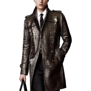 Veste/manteau long d'hiver en cuir de crocodile véritable pour homme avec doublure en soie - Product Image 1