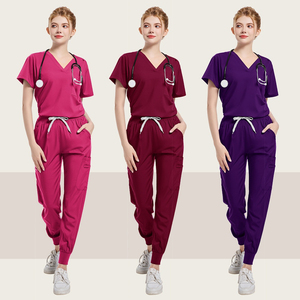 Haut de blouse médicale gris pour homme avec poche zippée, en coton et polyester tricoté, uniforme d'hôpital - Product Image 6