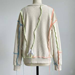Deconstructed Women's Winter Autumn Sweatshirt Exposed Seam Pullover Streetwear <b>Raw</b> Edge Contrasting Neon Crewneck 100% Cotton - Product Image 6