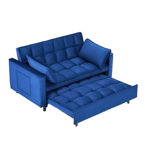 Divano Letto Elegante in Velluto Blu da 55 Pollici, Pratico con Tasche, Interpretazione Intelligente dell'Arte del Divano Tre-in-Uno - Product Image 6