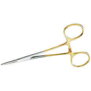 Holding Clamp, Straight 110 mm with Slightly Toothed Stainless Steel Jaws and Gold-Coloured Handle Dental Instrument for Secure - Product Image 1