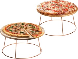 Unique design Metal <b>Pizza</b> Stand Round <b>Shape</b> Rose Gold Frame Black Tray For Tableware Hotel Restaurant Cafe Use - Product Image 5