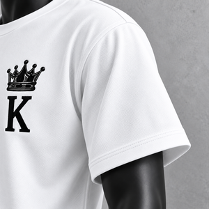 ชุดกีฬาฤดูร้อนผู้ชายแขนสั้นคอวีลำลอง ลายมงกุฎ 'k' ดีไซน์ทันสมัย สีขาว ระบายอากาศได้ดี ผ้าซาตินโพลีเอสเตอร์พิมพ์ลาย เสื้อยืดและกางเกงขาสั้น - Product Image 5