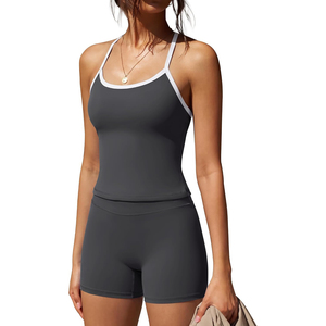 Conjunto de Yoga Más Vendido 2026: Top de Tirantes Finos con Cuello Redondo y Shorts de Cintura Alta, Color Liso, Sin Costuras, Dos Piezas para Entrenamiento - Product Image 4