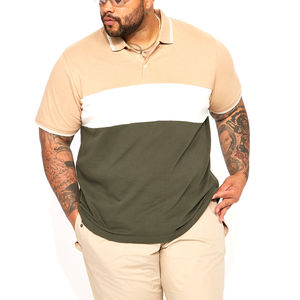 Polo para Hombre Talla Grande, Diseño Color Block Beige y Verde, Manga Corta, Mezcla de Algodón Suave, Informal, Verano - Product Image 1