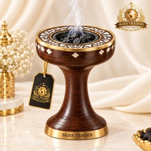 Brûleur à Bakhoor en bois avec incrustation de nacre, artisanal, luxueux, diffuseur d'arômes, brûleur à Oud traditionnel pour la maison - Product Image 1