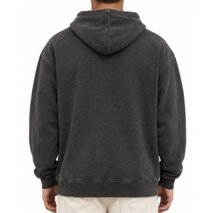 Sweat à capuche personnalisé délavé à l'acide, style vintage, effet soleil délavé, pour homme, avec broderie florale sur la poitrine - Product Image 3
