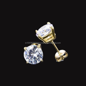 Unisex 14K Yellow Gold Plated Solitaire Stud Earrings Brilliant Round Cut VVS Moissanite Diamond for Anniversary - Product Image 6