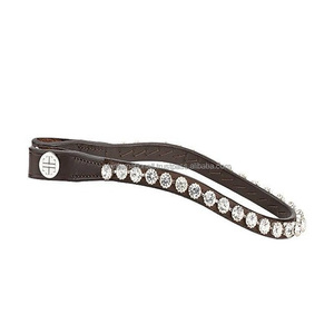 Top Trending <b>Black</b> English Leather Horse Brow <b>Band</b> Customized with 1 Row Clear Crystals Diamante Bling Chain Bridle Brow <b>Band</b> - Product Image 3