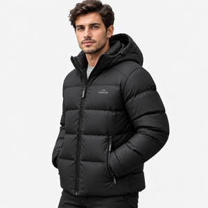 F2WIN <b>Men's</b> Hooded Puffer Jacket Winter Warm Thick Polyester Windproof Casual Zipper Front Solid Color <b>Coat</b> wholesale - Product Image 3