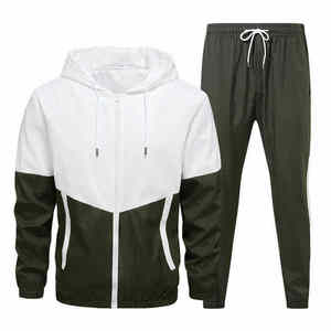 Ensemble de survêtement décontracté pour homme, sweat-shirt à capuche rouge et noir avec cordon de serrage et pantalon de jogging assorti, vêtements d'automne - Product Image 2