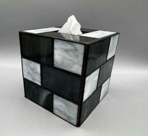 Boîte à mouchoirs en résine PET écologique de style moderne, distributeur de serviettes carré pour table, noir et blanc, porte-mouchoirs décoratif - Product Image 1