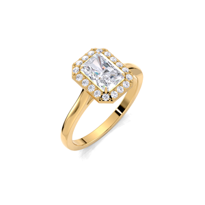 Bague de fiançailles en diamant taille radiant 1,18 carat avec halo, en or 18 carats jaune, blanc et rose, monture géométrique, bague de mariée de luxe - Product Image 2