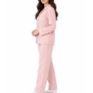 Women's Custom Color Button Front Pajama Set <b>Long</b> Sleeve Sleepwear Matching Pants Soft Comfort Relaxed Button Front - Product Image 4