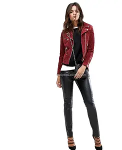 Femmes noir moto veste en cuir avec détails en métal et En Peau De Mouton Véritable et Veste En Cuir D'agneau