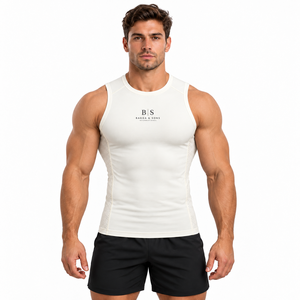 Camiseta Deportiva Masculina, Informal, Transpirable, de Compresión, para Correr, Entrenamiento, Sin Mangas, Muscle Shark, de Secado Rápido - Product Image 4