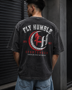 เสื้อยืดโอเวอร์ไซส์ผู้ชาย FLY HAMBLE ผ้าฝ้าย แขนสั้น คอโอ ทรงลำลอง พิมพ์ลายโลโก้ด้านหน้า ขายส่ง - Product Image 4