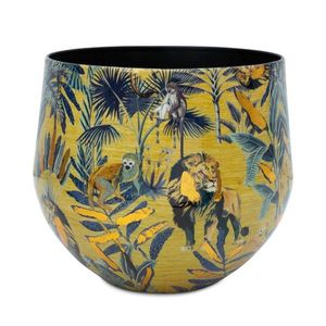 Linea Exports Inc Ceramic Round <b>Vase</b> With Floral Design Glossy Finish Handmade Bohemian Style Tabletop Decor - Product Image 2