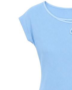 Manufacturer Custom Light Blue Women Casual Flower Neck T Shirt Soft Breathable Summer <b>Top</b> Short Sleeve Fashion Blouse Outfit - Product Image 3